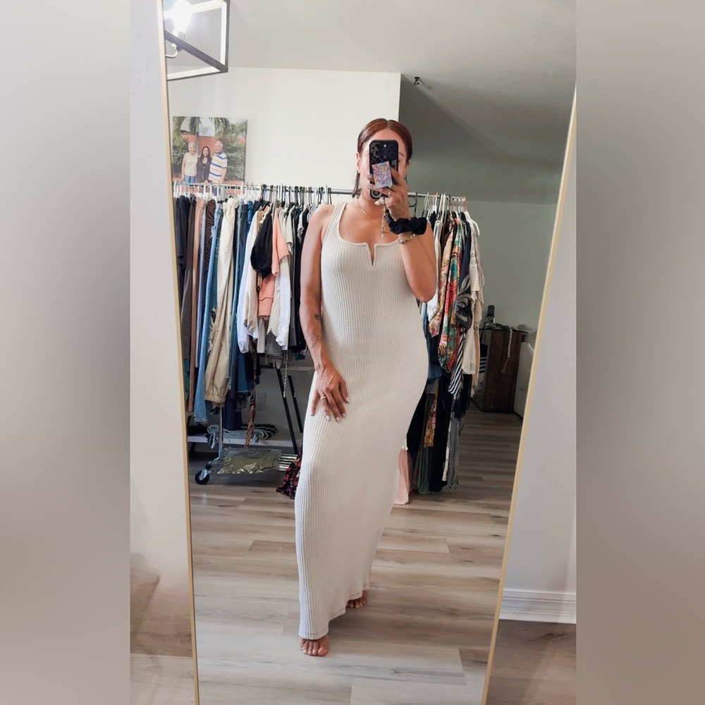 ZARA RIBBED KNIT V-NECK FITTED MAXI DRESS - Picture 5 of 5